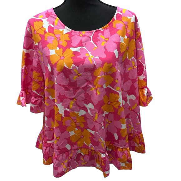 Charlie Paige Tops - Charlie Paige Floral Top Shirt Size XL Floral Babydoll Pink Beach Resort NWT